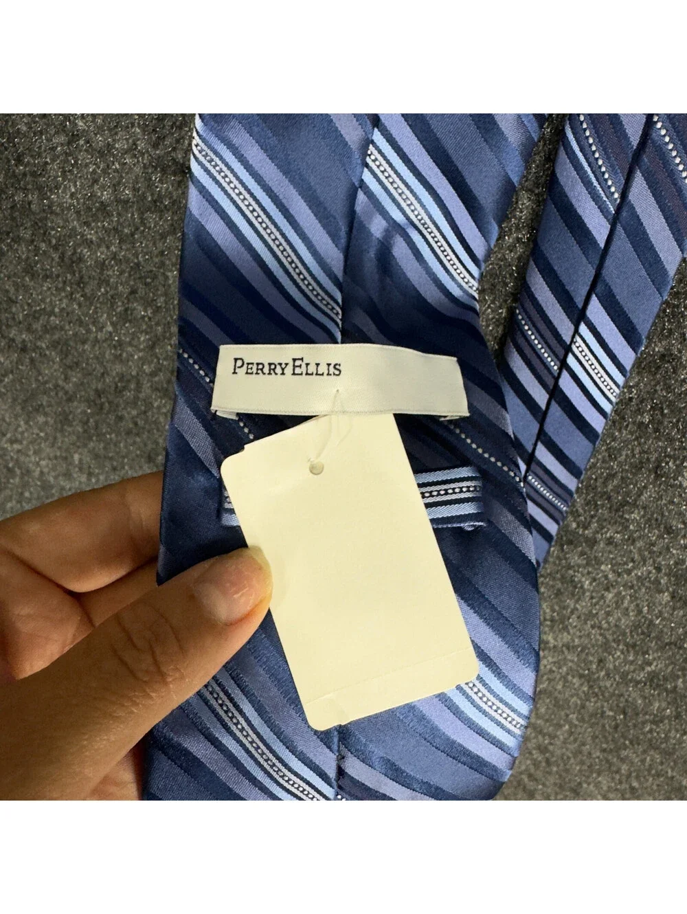 New Perry Ellis Tie Men Blue One Size Classic Adjustable Designer Striped